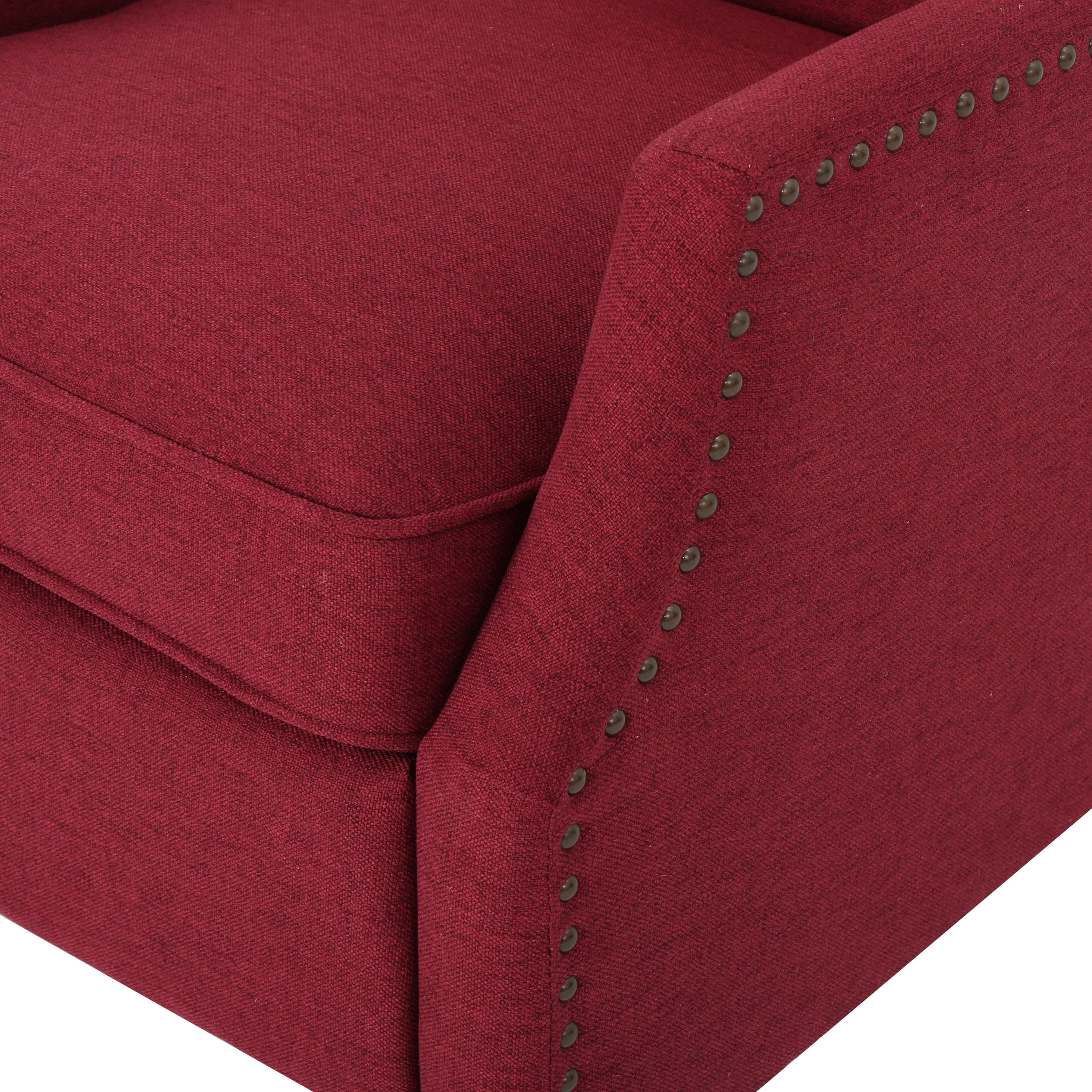 Noble House Wescott Fabric Nailhead Trim Recliner with 2 Sets, Dark Brown/Deep Red
