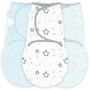 Amazing Baby Swaddle Blanket with Adjustable Wrap, Set of 3, Stars, Stripes and Starry Nite, Pastel Blue, Small