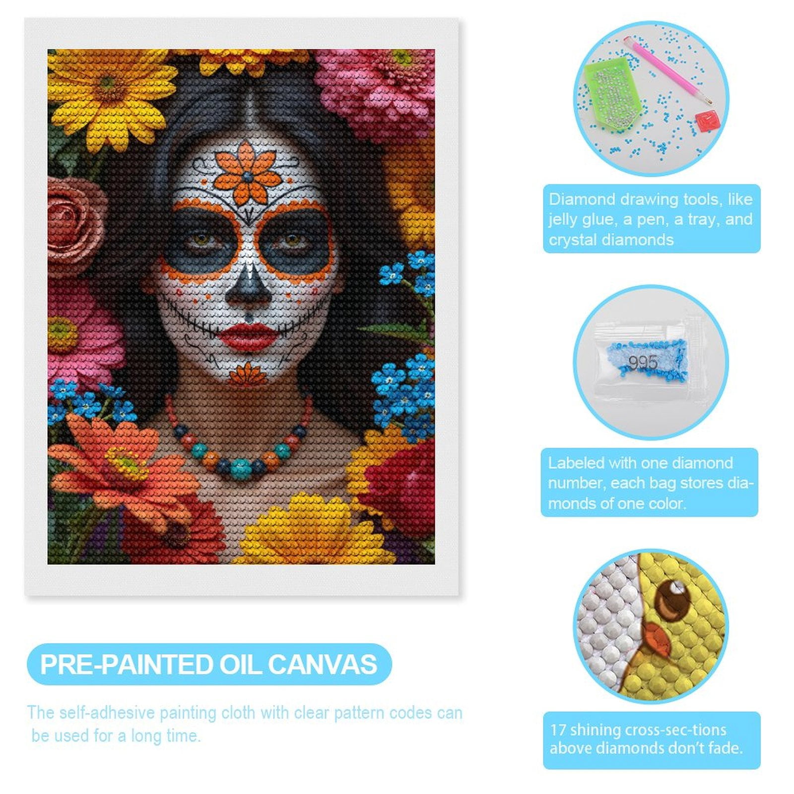 Diamond Art Kits for Adults, Colorful Flower Face Art Celebration 5D Diamond Painting Kits for Adults Beginners, DIY Full Drill Diamond Painting, Gem Art and Crafts 12x16