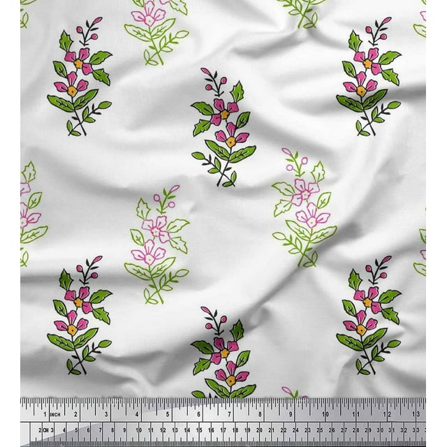 Soimoi Velvet Fabric Leaves & Floral Block Print Fabric by Yard 58 Inch Wide