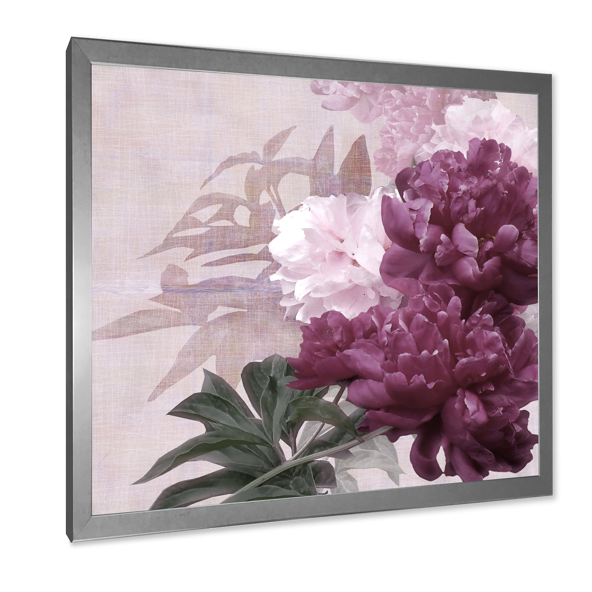 Designart 'Ancient Pink and Purple Flowers I' Traditional Framed Art Print