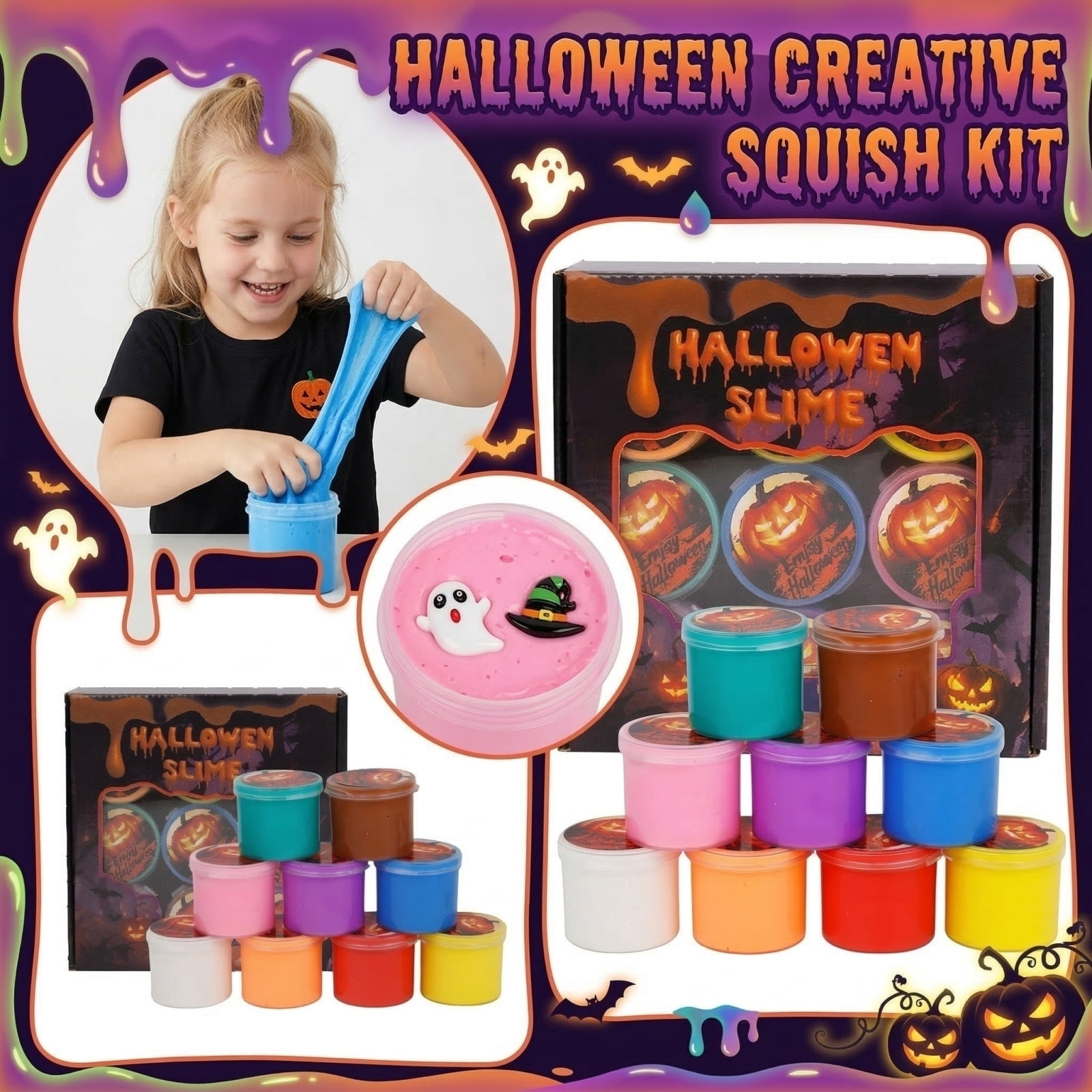 Halloween Theme Slime Kit for Stress Relief, Spooky Squeeze Fidget Set with Soft Seasonal Texture, Creative Sensory Hand Tool for Holiday Anxiety Relief，A