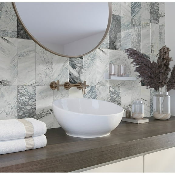 Apollo Tile Dark Gray 4-in. x 12-in. Polished Marble Subway Tile (5 Sq ft/case)