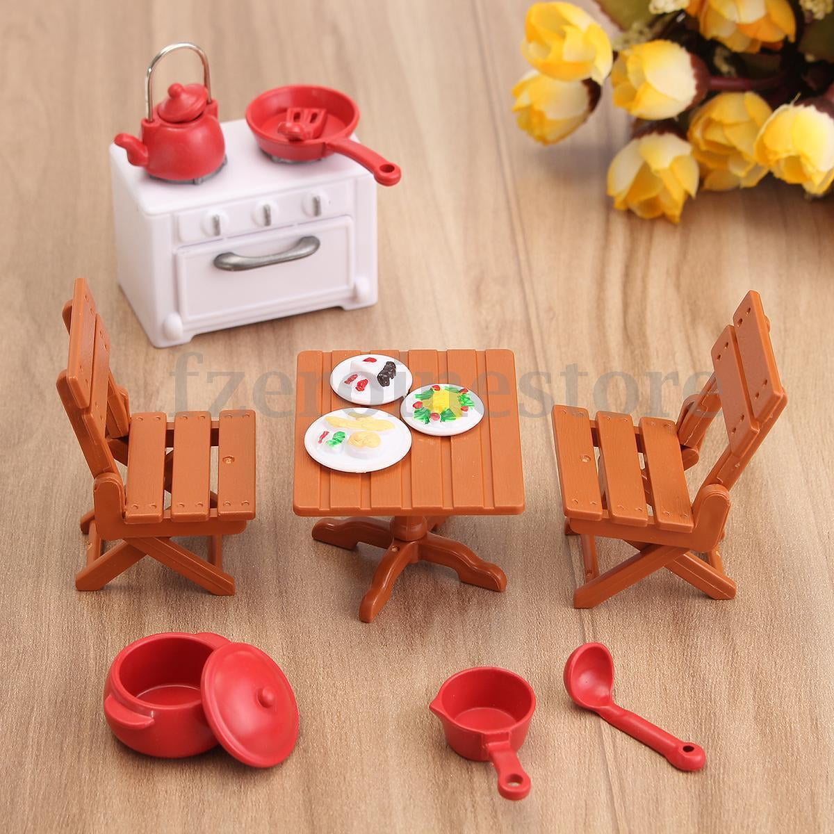 Plastic Dining Table Miniature Kitchen Doll House Furniture Toy Set