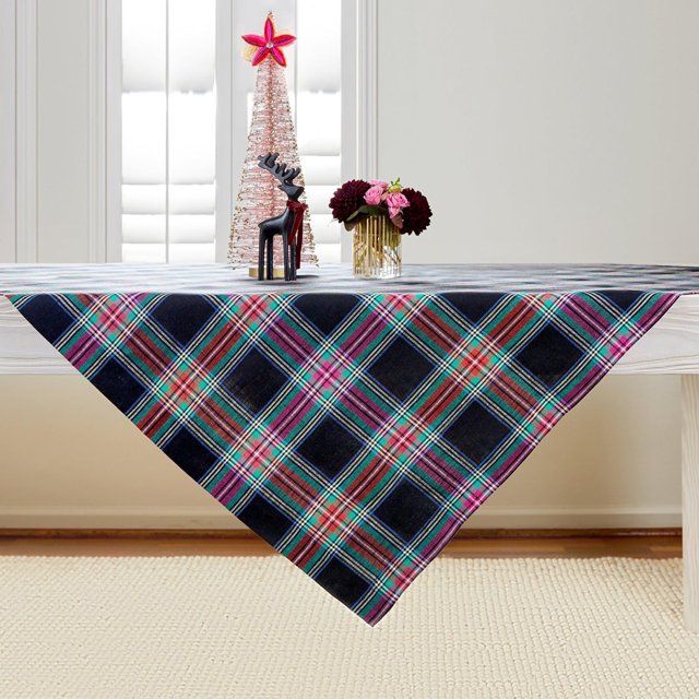 Solino Nappe Carrée à Carreaux 52 x 52 Pouces - 100 % Lin Pur, Jeté de Table Noir de Noël - Fait Main et Lavable en Machine