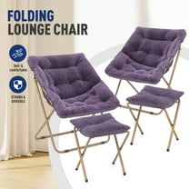 OSM Square Saucer Chair with Ottoman, Furry Cozy Seat for Teens Adults with Gold Metal Frame & Non-Slip Pad, Oversized Room Chair for Bedroom, Living Room & Dorm (Purple, 2-Pack)