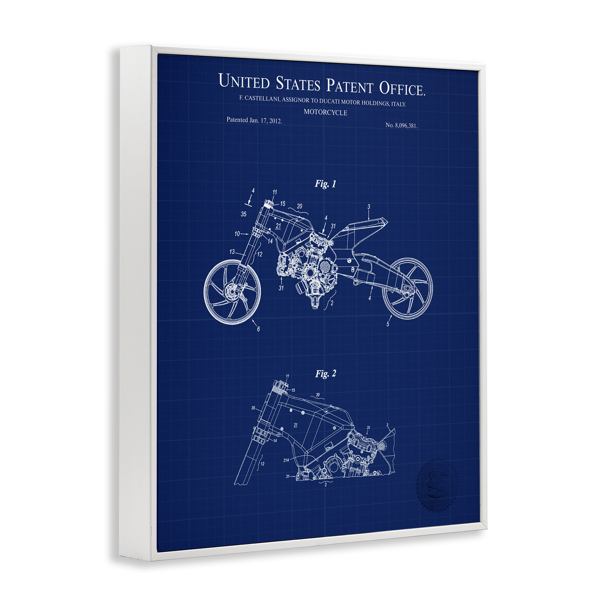 Stupell Industries Motorcycle Patent Blueprint Transportation Painting White Framed Art Print Wall Art, 24 x 30
