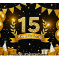 thumbnail image 3 of Glamorous Glittery 15th Birthday Banner with Golden Balloons Stars and Gifts Backdrop Background Party Decorations for Birthday Party Photography Props Celebrations Event Decor, 3 of 7