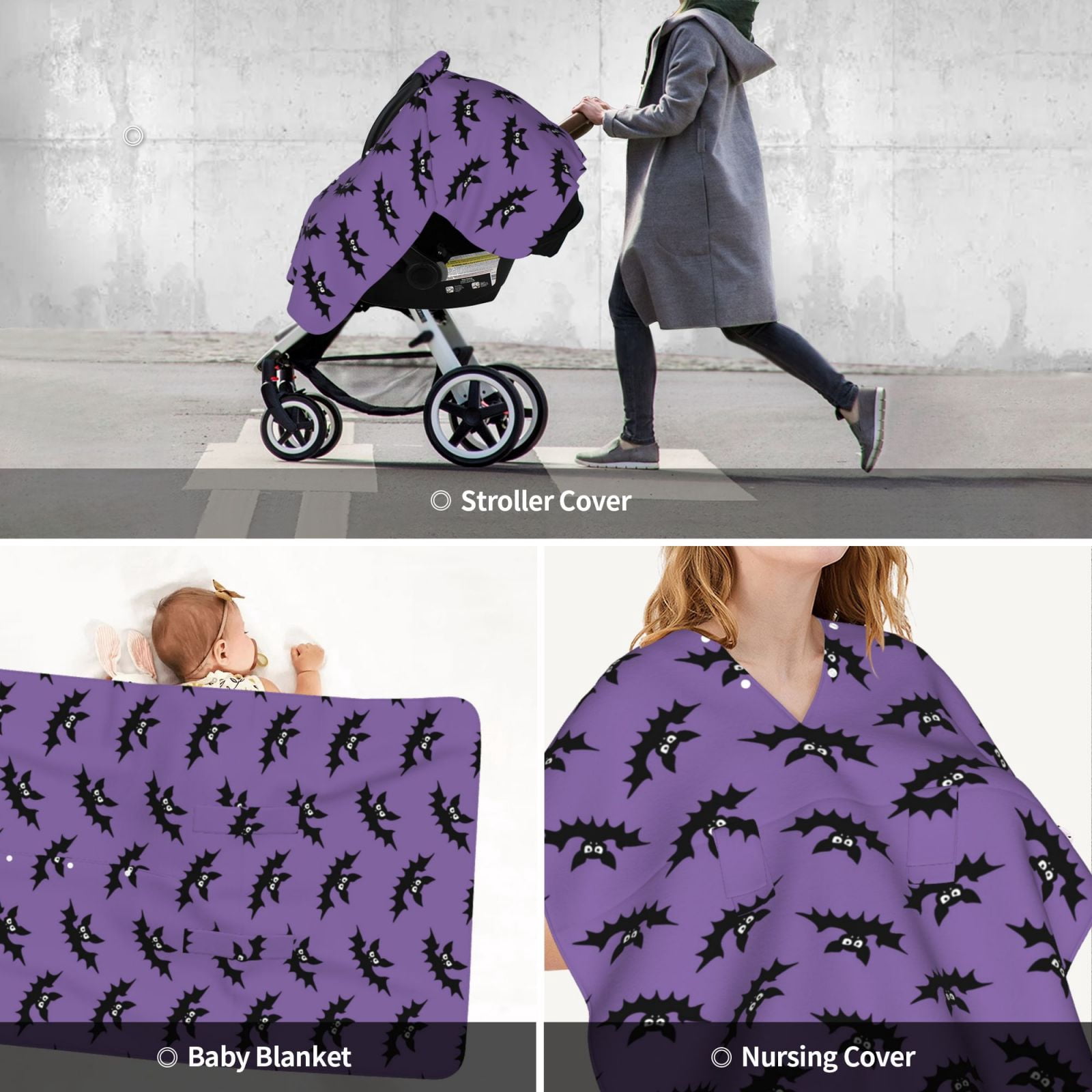 Car Seat Cover Baby - cool bats gothic Halloween purple Breathable Infant Car Seat Cover for Baby Carseat, Lightweight Comfort Baby Essentials Must Haves Newborn Stuff for Girl Boy