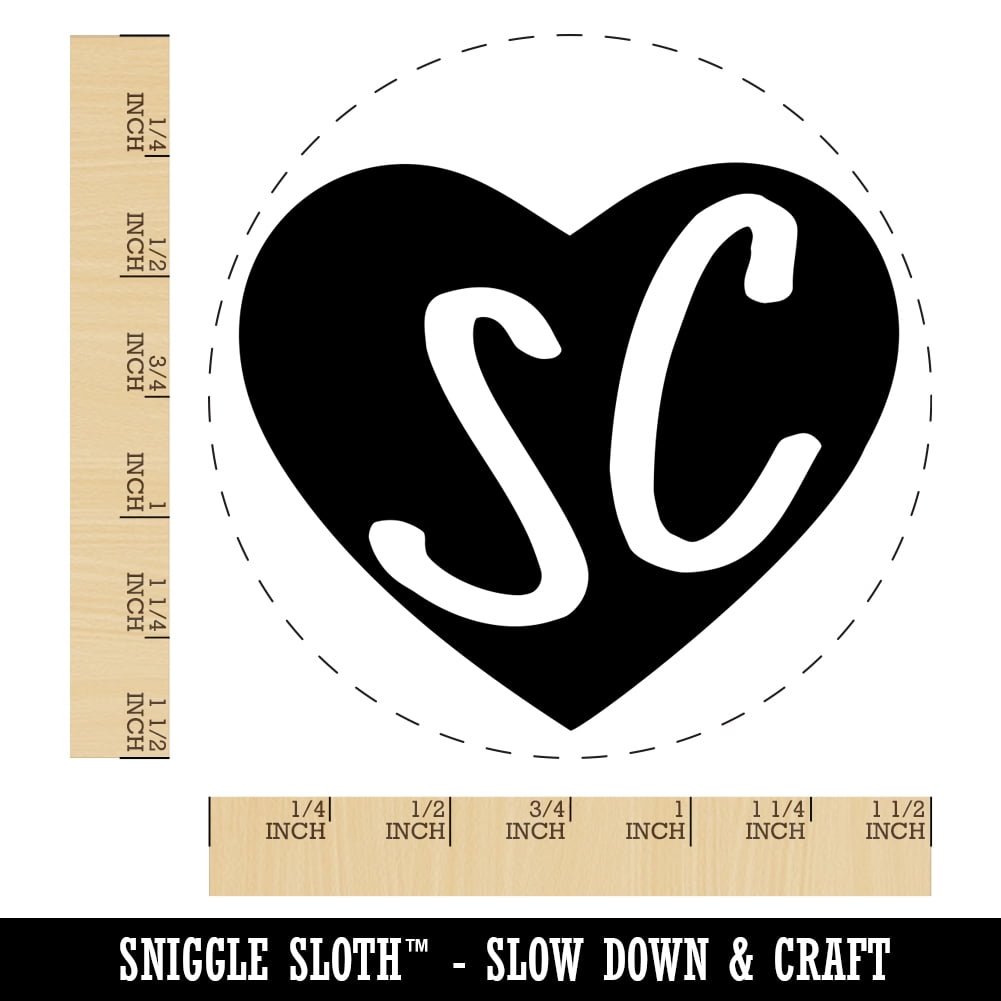 SC South Carolina State in Heart Self-Inking Rubber Stamp Ink Stamper - Blue Ink - Large 1-1/2 Inch