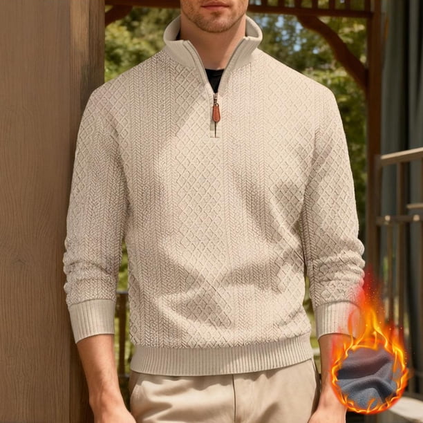 pstuiky manga larga para hombre, Blusa/camiseta informal y moderna de terciopelo de punto con cuello alto y cremallera para hombre, de color liso Tops casuales para hombres xxxl