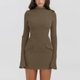 thumbnail image 2 of Sentmoon Homecoming Dresses with Pockets Long Sleeve Crew Neck Elegant Dresses for Women Solid Color Slim Graduation Dresses for Women 2025 Trendy for City Sightseeing in Fall Khaki XXL, 2 of 10