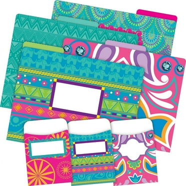Barker Creek 12 File Folder, 30 Peel & Stick Library Pocket Set - Bohemian (BC3539)