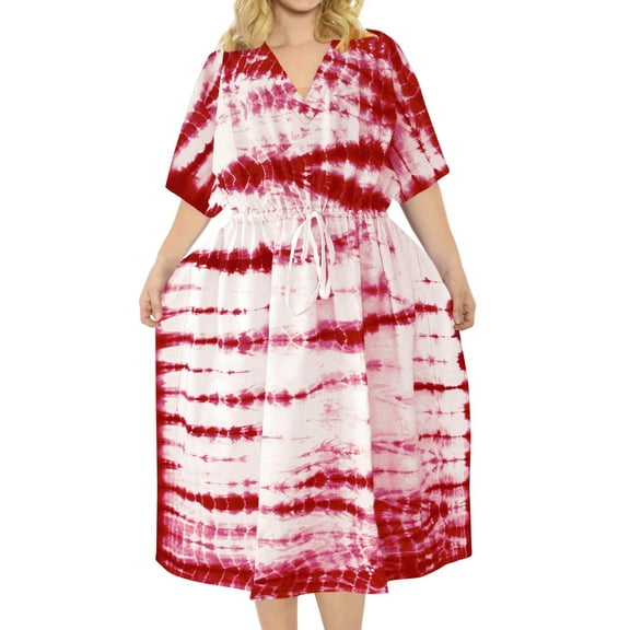 HAPPY BAY Women's Summer Loungewear Kaftan Beach Cover Up Dress Maxi Dresses Caftans for Women 2X-3X Magenta, Tie Dye