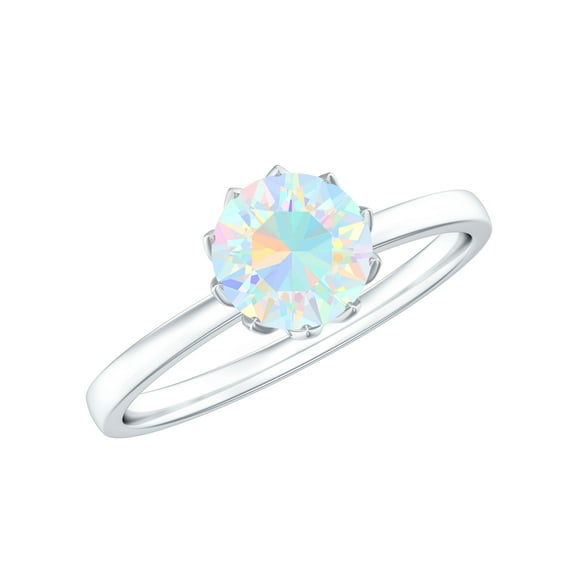 Rosec Jewels Real Ethiopian Opal Solitaire Ring for Women (8 mm, 2 CT, AAA Grade), 925 Sterling Silver, US 4.00