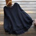 thumbnail image 3 of Riforla Ladies Summer Solid Loose Ruffle Bottom Crew Neck Long Sleeve Shirt Blouses for Women Blue XXXL, 3 of 3