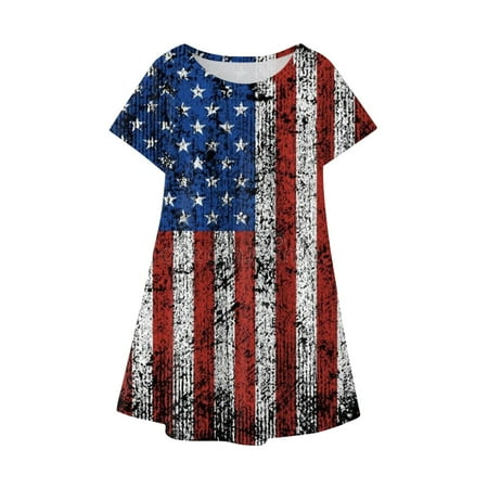 

MIASHUI Girls Short Sleeve Dress Casual Soft Party Princess Dress Independence Day Colthing