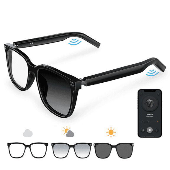 Ai Smart Glasses for Men&Women-Bluetooth Music Sunglasses-Anti-Blue Light Audio Eyewear with Music Play/Hands-Free Calling,Multifunctional Headphones Glasses for Working&Driving
