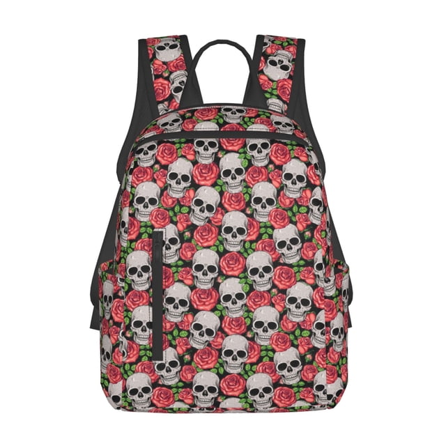 Balery Skull and Roses Mochila ligera para hombre y mujer: duradera e impermeable, ideal para la escuela, el trabajo, viajes y uso diario.
