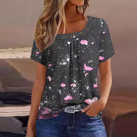 Zorckvet Shirts for Women Loose Fit Tops Tunics Plus Size Short Sleeve Casual Ladies Blouses Crewneck