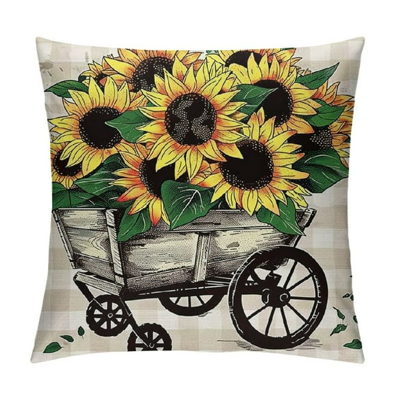 PHYHOO  Sunflower Pillow Covers, Outdoor Farmhouse Summer Cute Black and White Buffalo Plaid Throw Pillow Cover Cushion Case for Patio Couch