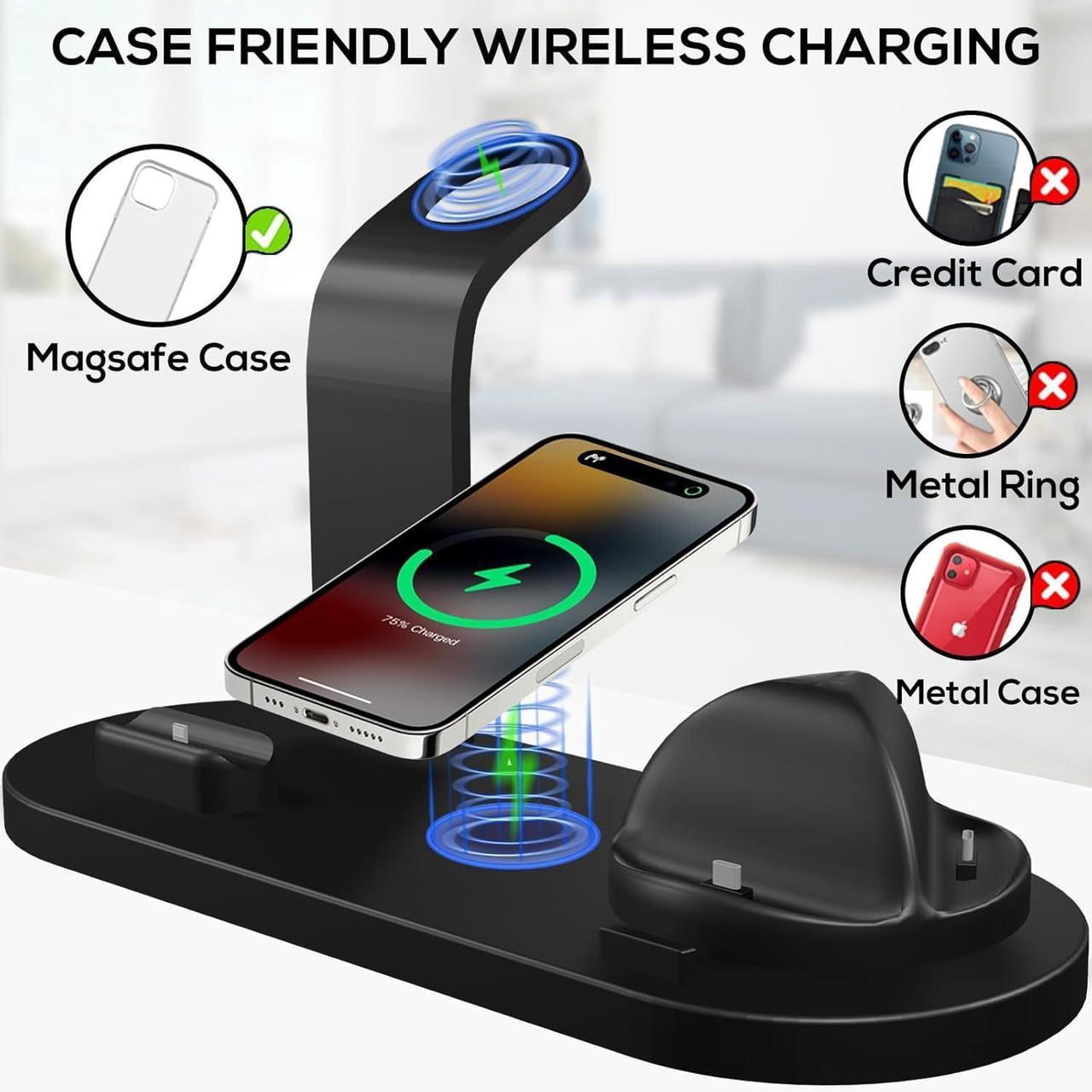 4 in 1 Wireless Charging Station for Smartwatches, Smartphones, Earbuds - 15W Fast Wireless Charger for Apple iPhone, iWatch, Airpod with Adapter & iWatch Charging Cable