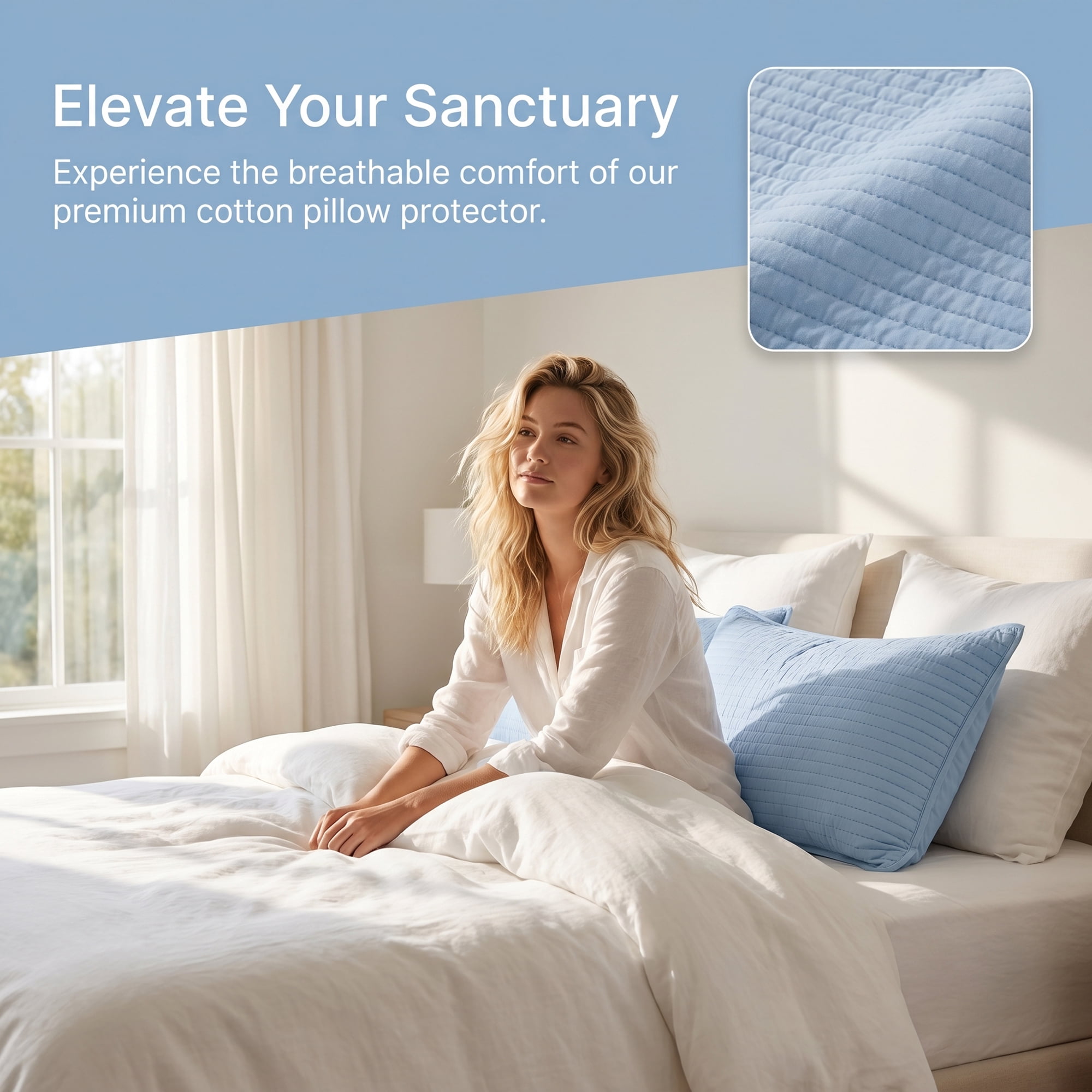 Unique Bargains Comfortable Envelope-style Pillow Protector, 2-pack Quilted Blue 19"x29"