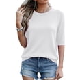 thumbnail image 5 of Sillenn Women's Crew Neck Elbow Length Sleeve Knit Seamless T-Shirts Soft Lightweight Basic Pullover Sweater Casual Loose Fit Shirts Basic Tee Shirts Summer Dressy Casual T-Shirts White Xxl, 5 of 9