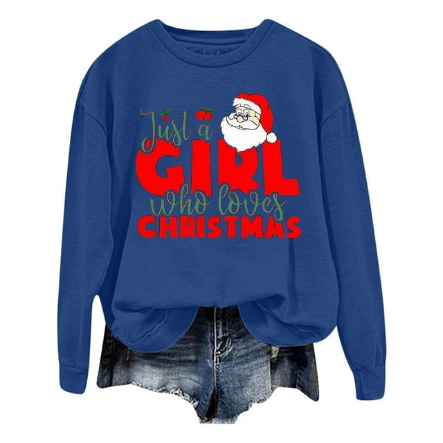 VBARHMQRT Chandails Graphiques Dames Noël Mode Père Noël Imprimé Lettre Manches Longues Col Rond Chandail