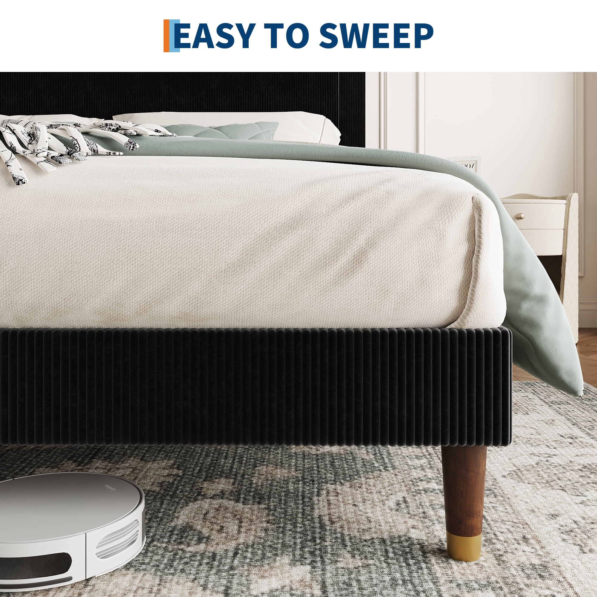 Upholstered Bed Frame with Headboard, Full Size Platform Bed - Corduroy, Noise-Free, Wood Slats, Easy Assembly