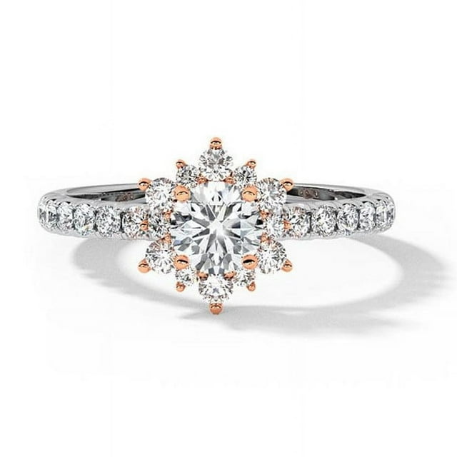 Bague de Fiançailles Moissanite Ronde de 1 carat, Bague de Promesse Simulante