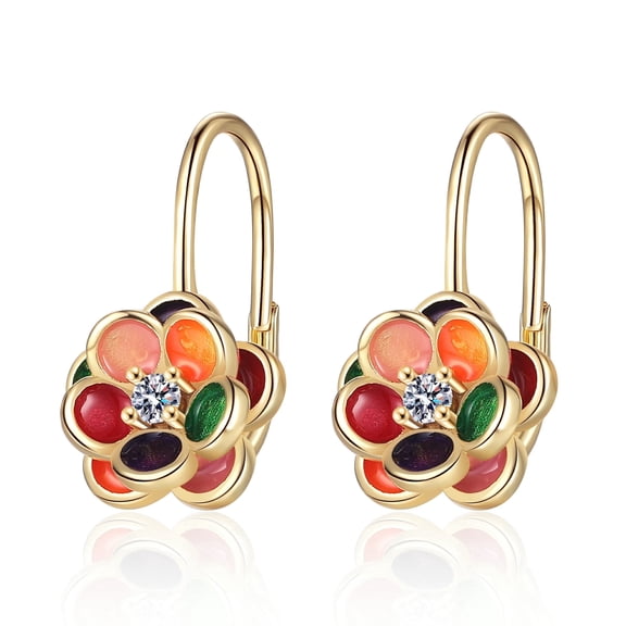 14K Gold Plated and Floral Leverback Earrings with crystals