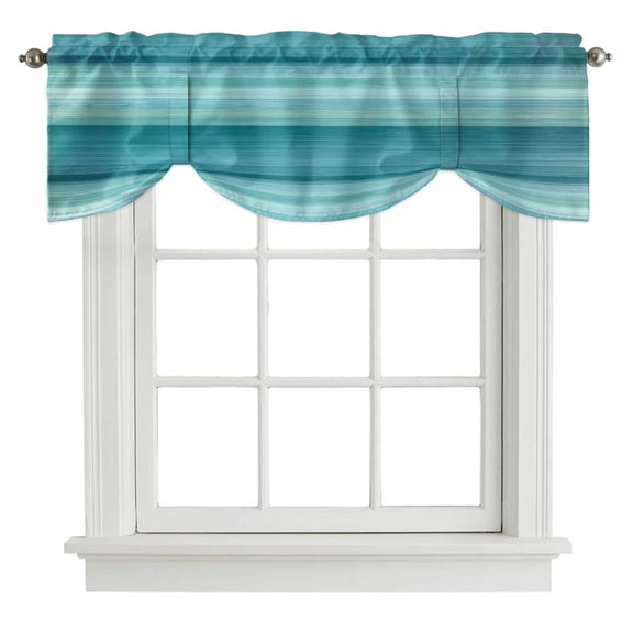 Tie Up Valance Teal Turquoise Aqua Ombre Valances for Windows Contemporary Abstract Lines Balloon Shade Valance Window Treatment Short Curtain Valances for Living Room Kitchen Bedroom 60"x18"