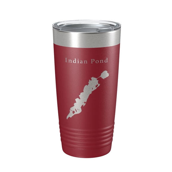 Indian Pond Tumbler Lake Map Travel Mug Insulated Laser Engraved Coffee Cup Maine 20 oz Maroon