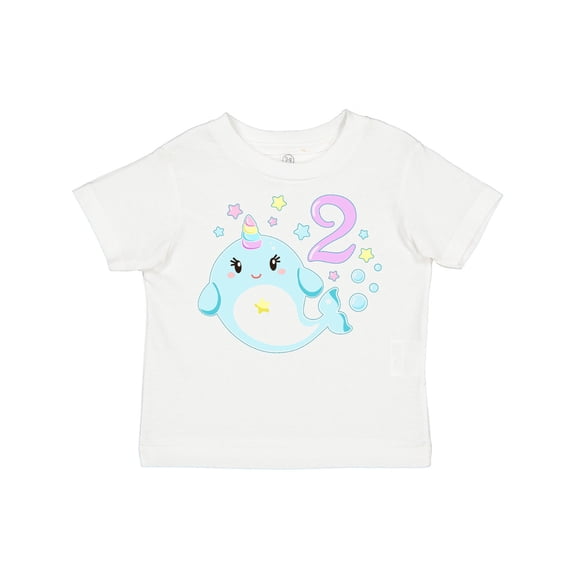 Inktastic Happy 2nd Birthday with Cute Narwhal Stars and Bubbles Boys or Girls Toddler T-Shirt