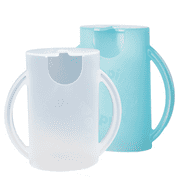 Flipping Holder 2-pack (White/Blue) Squeeze-Proof Mess-Free Holder for Food Pouches, Juice Boxes, and Juice Pouches MADE IN USA