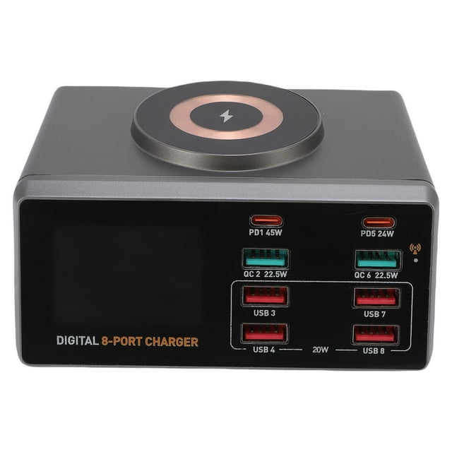 100W USB C Fast Charger Block, USB Charging Station Hub Brick, with Real Time Power Display, Magnetic Adsorption Positioning, for Laptop and Smartphone