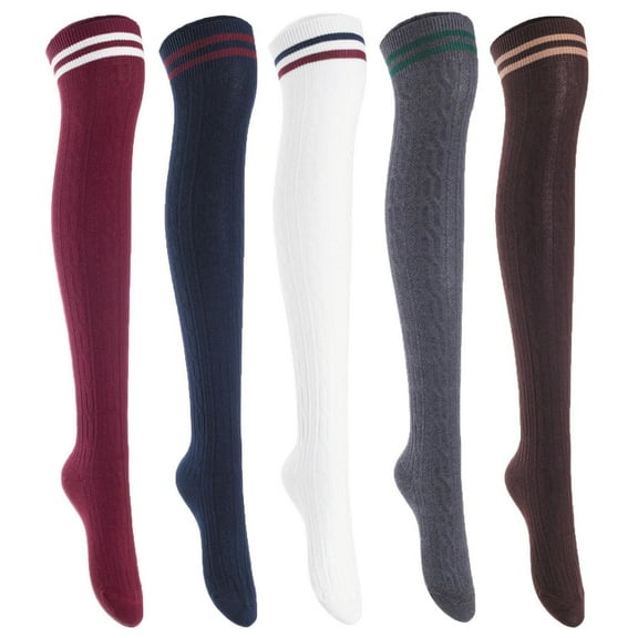 Lian LifeStyle Big Girl's Women's 5 Pairs Adorable Comfortable Soft Thigh High Over Knee High Cotton Socks Size 6-9 L1023(Random)