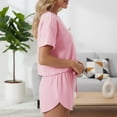 thumbnail image 4 of PNTUTB Women's Casual Comfort Solid Color Crew Neck Short Sleeve Elastic Waist Drawstring Shorts Two Piece Pajama Set, 4 of 6