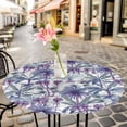 thumbnail image 3 of Palm Leaves Elastic Fitted Round Table Cover Purple Tropical Plant Tree Waterproof Outdoor Tablecloth for Holiday Party, Picnic, Patio & Dining Fits Tables Up to 45"-54", 3 of 8
