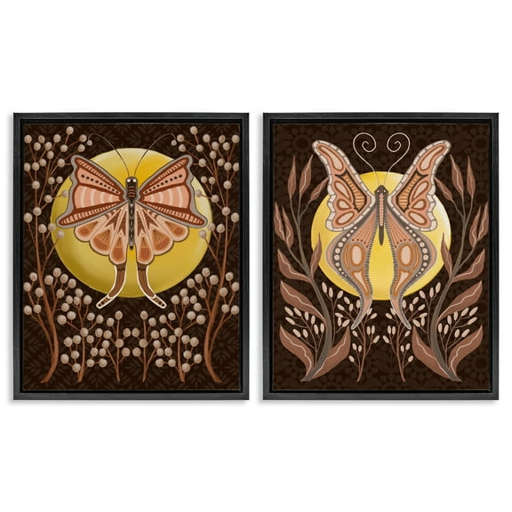 Stupell Industries Moth & Moons in Nature Insects Painting Black Floater Framed Canvas Art Print Wall Art, 17 x 21, Set of 2