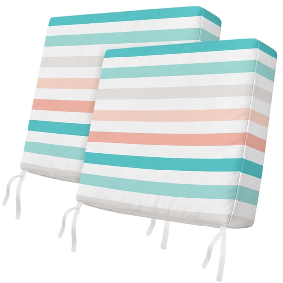 Outdoor Patio Cushion Covers 2 Pack Aqua Coral Stripes Chair Pads Slipcovers with Ties & Zipper Waterproof Seat Cover Set White Classic Striped Seat Cushion Covers for Outdoor Couch Sofa 24x24 Inch