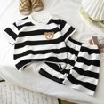 thumbnail image 4 of ITSAME Boys Summer Outfit 2-Piece Striped Crewneck Short Sleeve Top and Shorts Kids Loose Casual Set Brown Size 7, 4 of 6