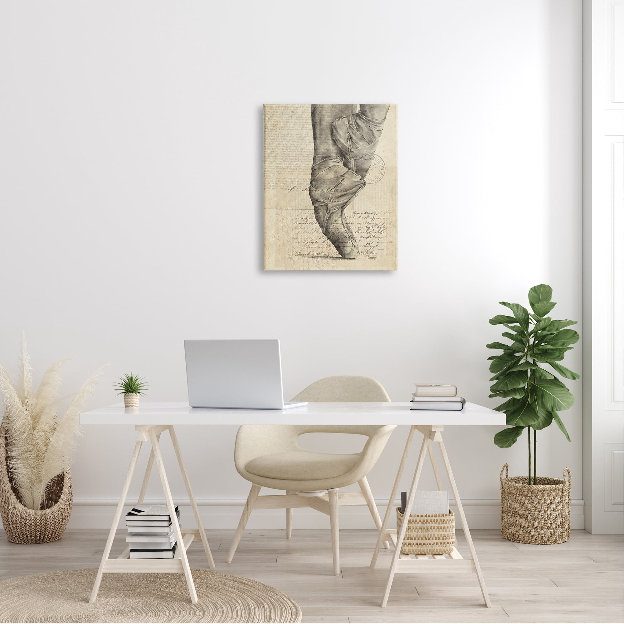 Stupell Industries Ballerina Ballet Slippers Monochrome Vintage Text Collage Drawings Gallery-Wrapped Canvas Print Wall Art, 24x30, by Jennifer Paxton Parker