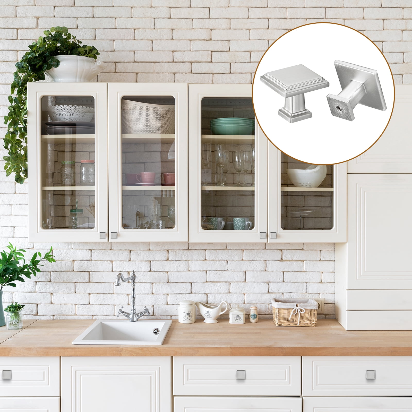 10 Pack Cabinet Knobs 1.2 Inch(30mm) Square Dresser Knobs for Kitchen Cupboard Door, Silver