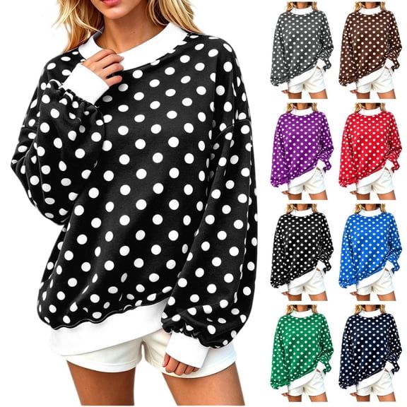 Tqcoqu Womens Mock Neck Sweatshirts Oversized Pullover Fall Outfits, Polka Dot Contrast Trim Long Sleeve Casual Loose Pullover Top