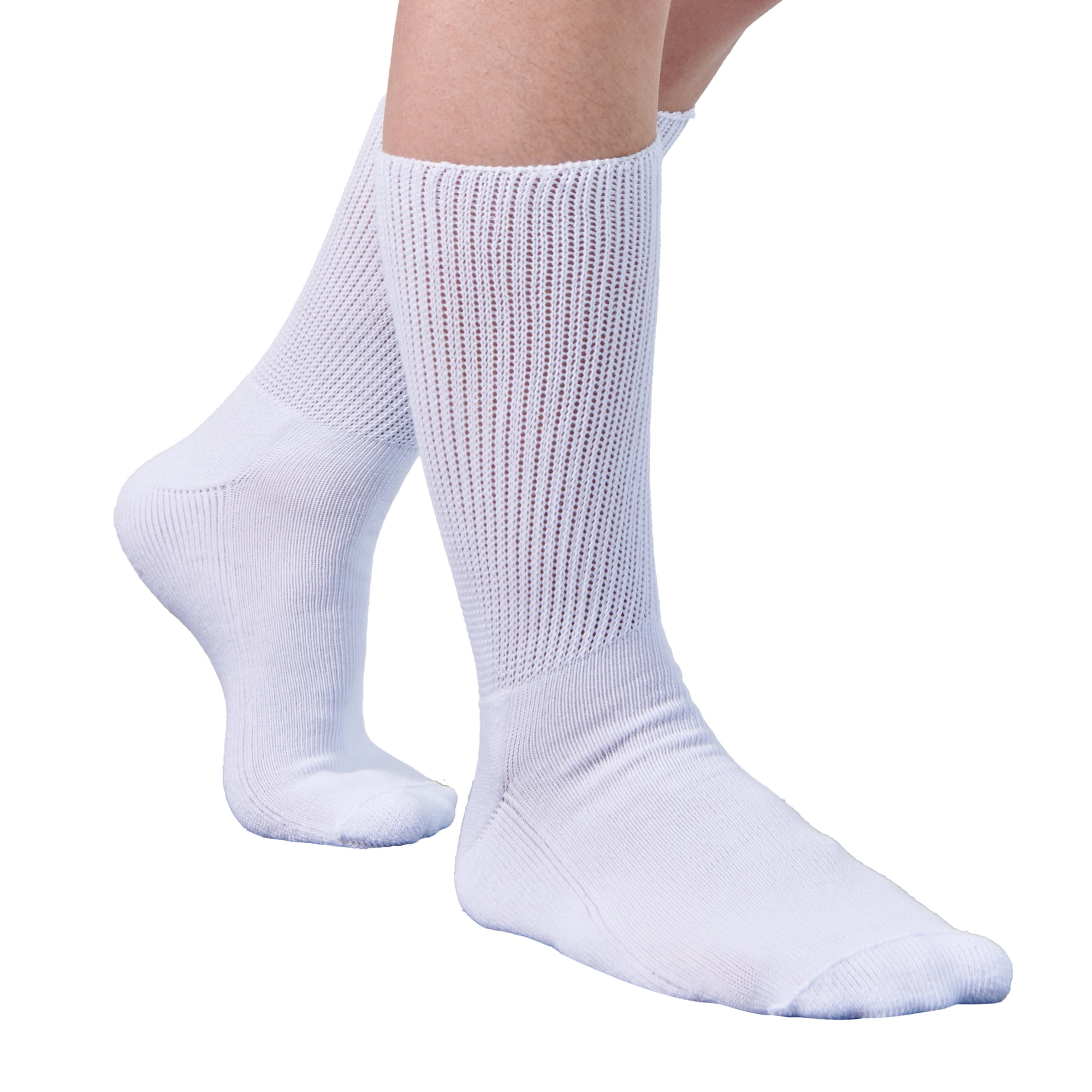 Y2Y2 Extra Wide Diabetic Socks, Non-Binding Edema Non Slip Hospital Socks, Shoe Size 7-12, 2 Pairs White