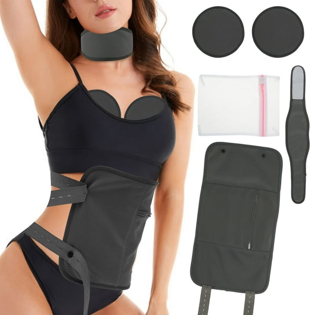 4Pcs Waist Neck Oil Pack Set with Chest Pads Washable Reusable Essential Oil Wrap Mess-Free Oil Pack Wrap with Adjustable Elastic Straps Soft Flannel Cloth Oil Pack for Neck Waist Chest