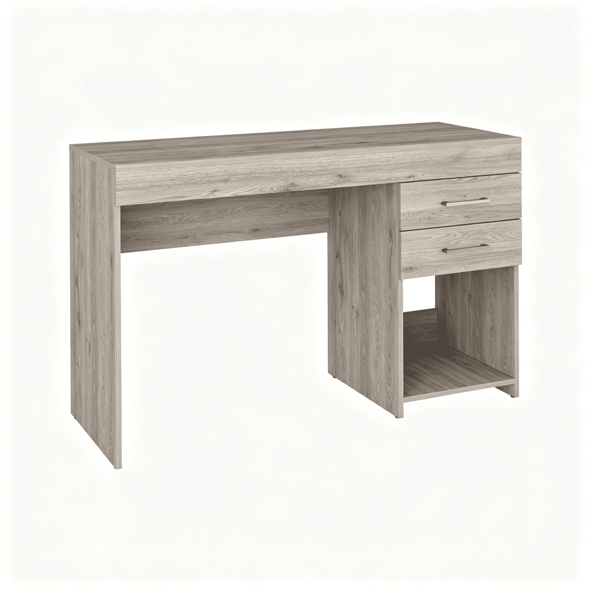 Astoutdoor Two Drawer Computer Desk with Lower Shelf, Light Gray
