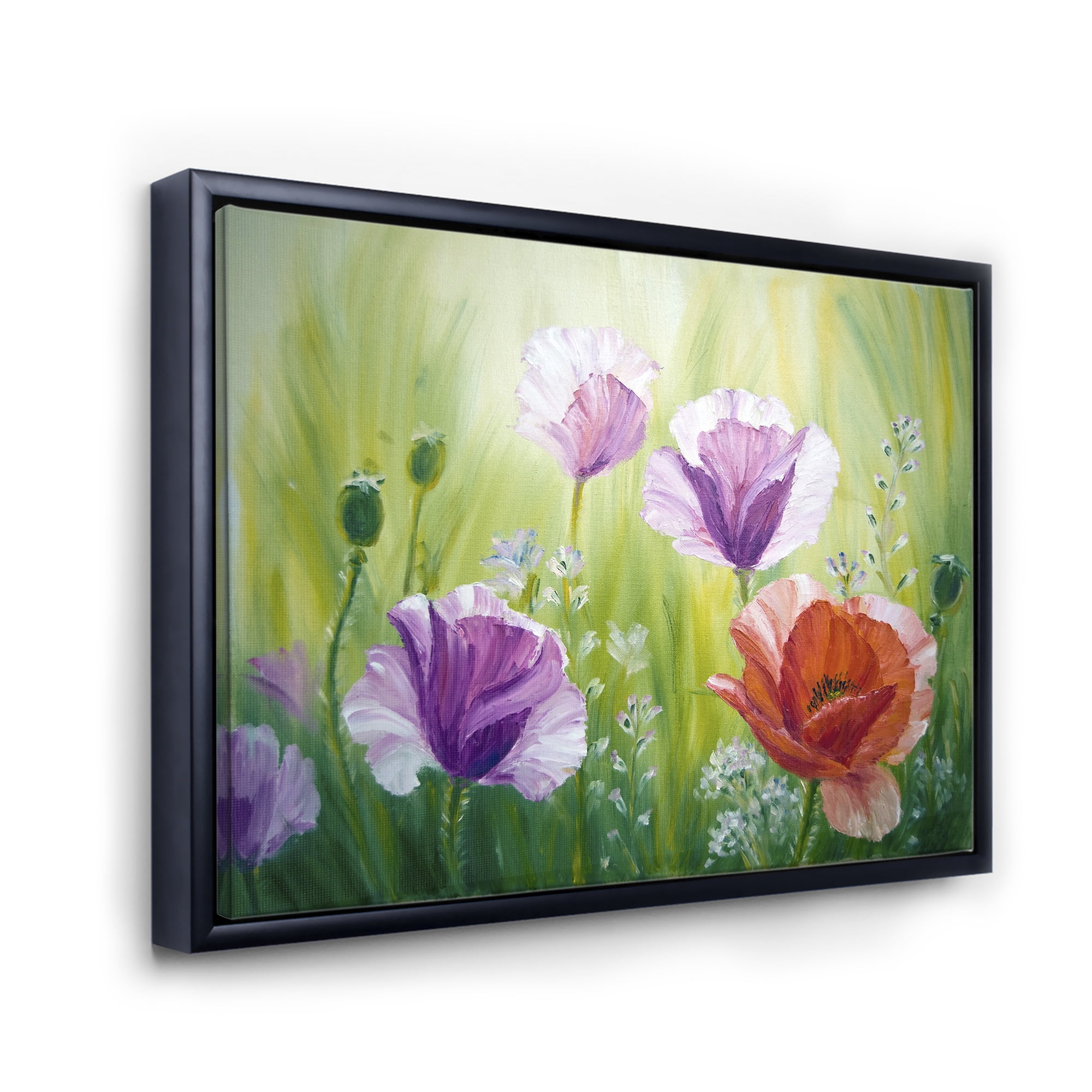 Designart 'Blossoming Red and Purple Poppies In The Morning II' Traditional Framed Canvas Wall Art Print